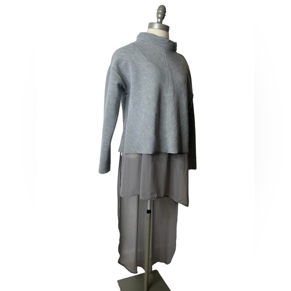 Zara Gray High Neck Long Sleeve Sweater with Sheer Overlay Long Tank Size Medium - Picture 4 of 16